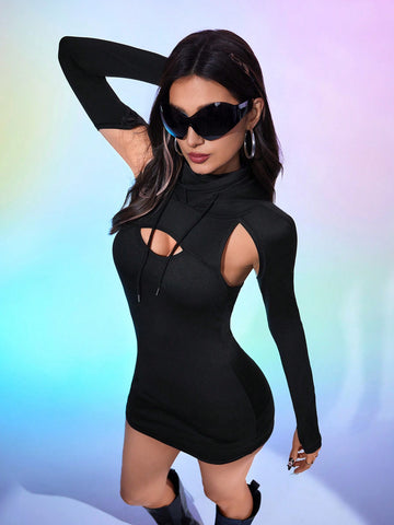 Summer Hollow Out Elastic Bodycon Active Dress, Daily & 
Casual Black Dress, Party Dress Elagant Dressy,Y2K Dress