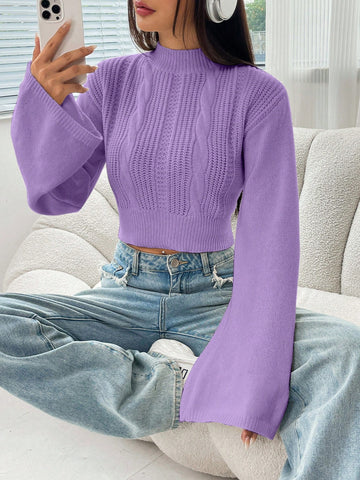 Women's Stand Collar Long Sleeve Cropped Sweater