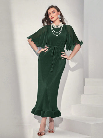 Women's Wood Ear Edge Flare Sleeve Arabic Maxi Dress