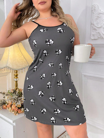 Plus Size Panda Printed Cami Sleep Dress