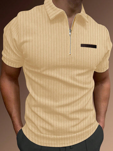 Men's Short Sleeve Polo Shirt With Half Zipper