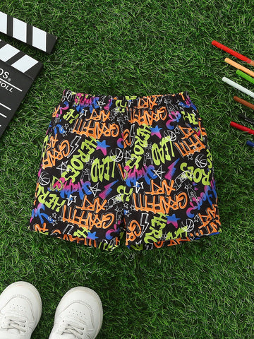 Y2k Graffiti Pattern Street Style Casual Shorts For Baby Boys