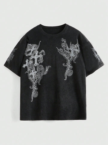 Women's Loose Fit T-Shirt With Cross Pattern Design