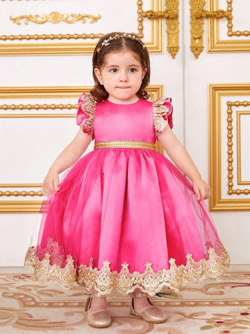 Baby Girl's Color-Block Satin & Mesh Short Sleeve Dress