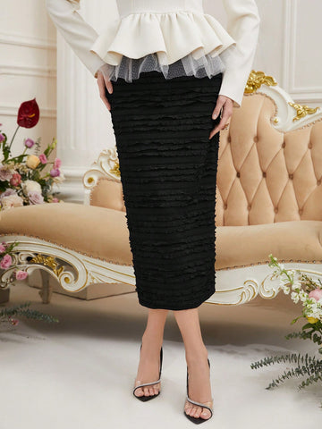 Women's Splicing Frill Edge Slim Fit Skirt