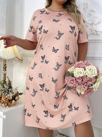 Plus Size Butterfly Print T-Shirt Nightgown