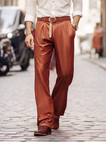 Men's Solid Color Pleated Dress Pants
