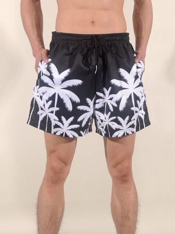 Men's Coconut Tree Printed Beach Shorts For Vacation
