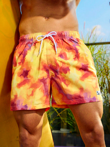 Men's Tie Dye Drawstring Waist Beach Shorts
