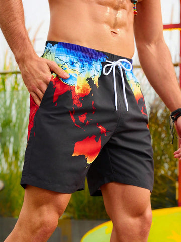 Men's Tie-Dyeing Drawstring Waist Beach Shorts