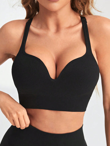 Solid Color Seamless Cup Sports Bra