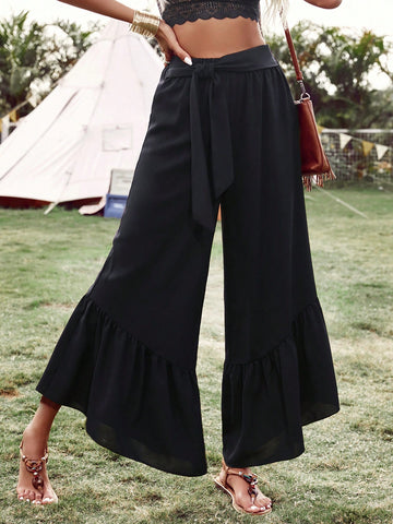 Women Country Festival Outfits Solid Color Wide Leg Pants For Vacation