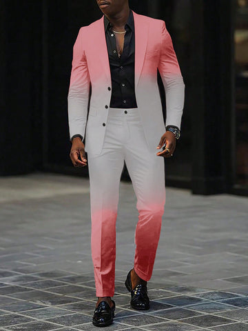 Men's Gradient Color Long Sleeve Suit Jacket And Pants