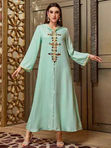 Gold Woven Mint Green Hooded Robe