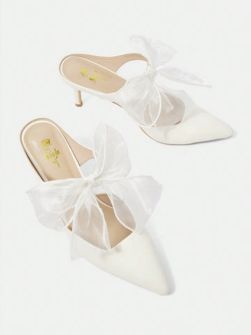 Ladies' Pointed Toe Low Heel Single Shoes With Bow Decoration