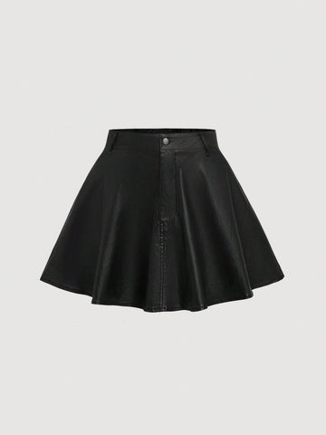 Plus Size Women Short Skirt Mini Vintage Swing Stretchy Skater Skirt Black