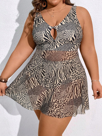 Plus Size Women's Leopard/Zebra Print Vest Style Bikini