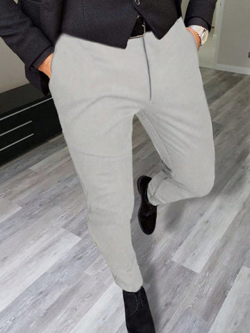 Men's Solid Color Slant Pocket Suit Pants Without Belt
