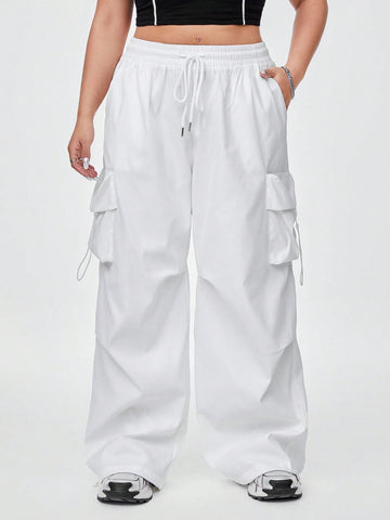 2024 Plus Size Loose Streetwear Style Floor Length Cargo Pants With Big Pockets