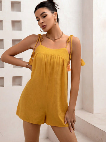 Women's Cotton Cute Adjustable Straps Loose Yellow Romper For Summer Fits
