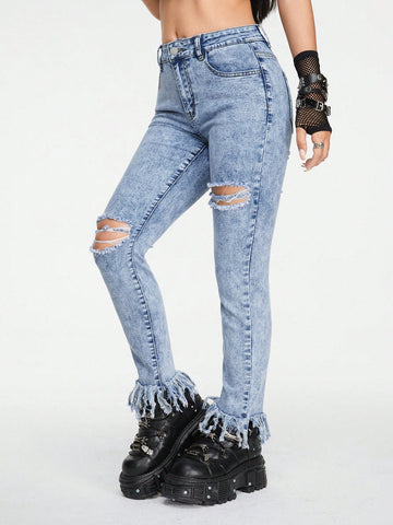 Women's Distressed Slim Fit Jeans