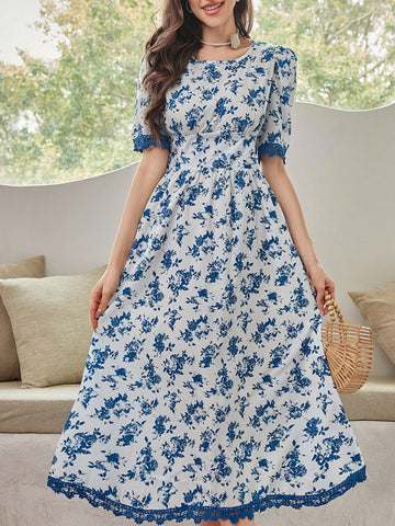 Women's Floral Print Short Sleeve Round Neck Dress