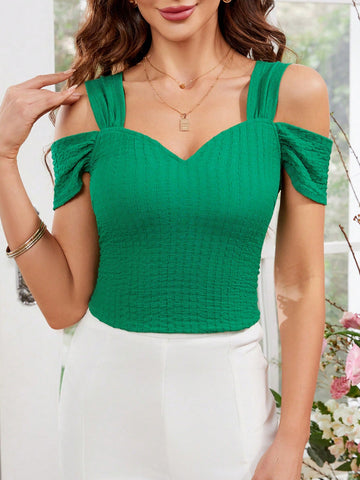 Saint Patrick Day Women's Green Slim Cold Shoulder Summer Women T Shirt