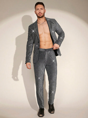 Men's Knitted Lapel Single Breasted Suit Jacket And Pants Set