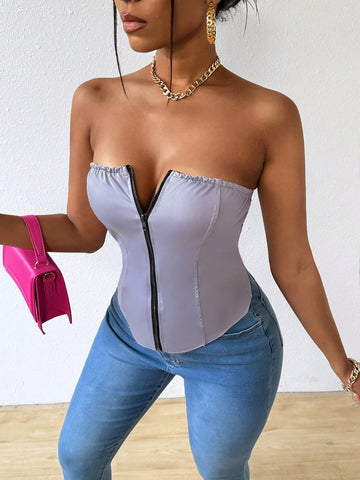 Slimming Strapless Top With Front Zipper