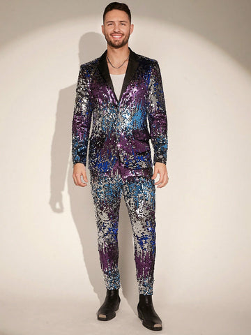 Men's Elastic-Free Shiny Woven Casual Suit