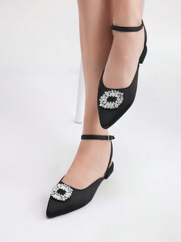 Fashionable Pointed Toe & Square Buckle Women'S Flat Shoes