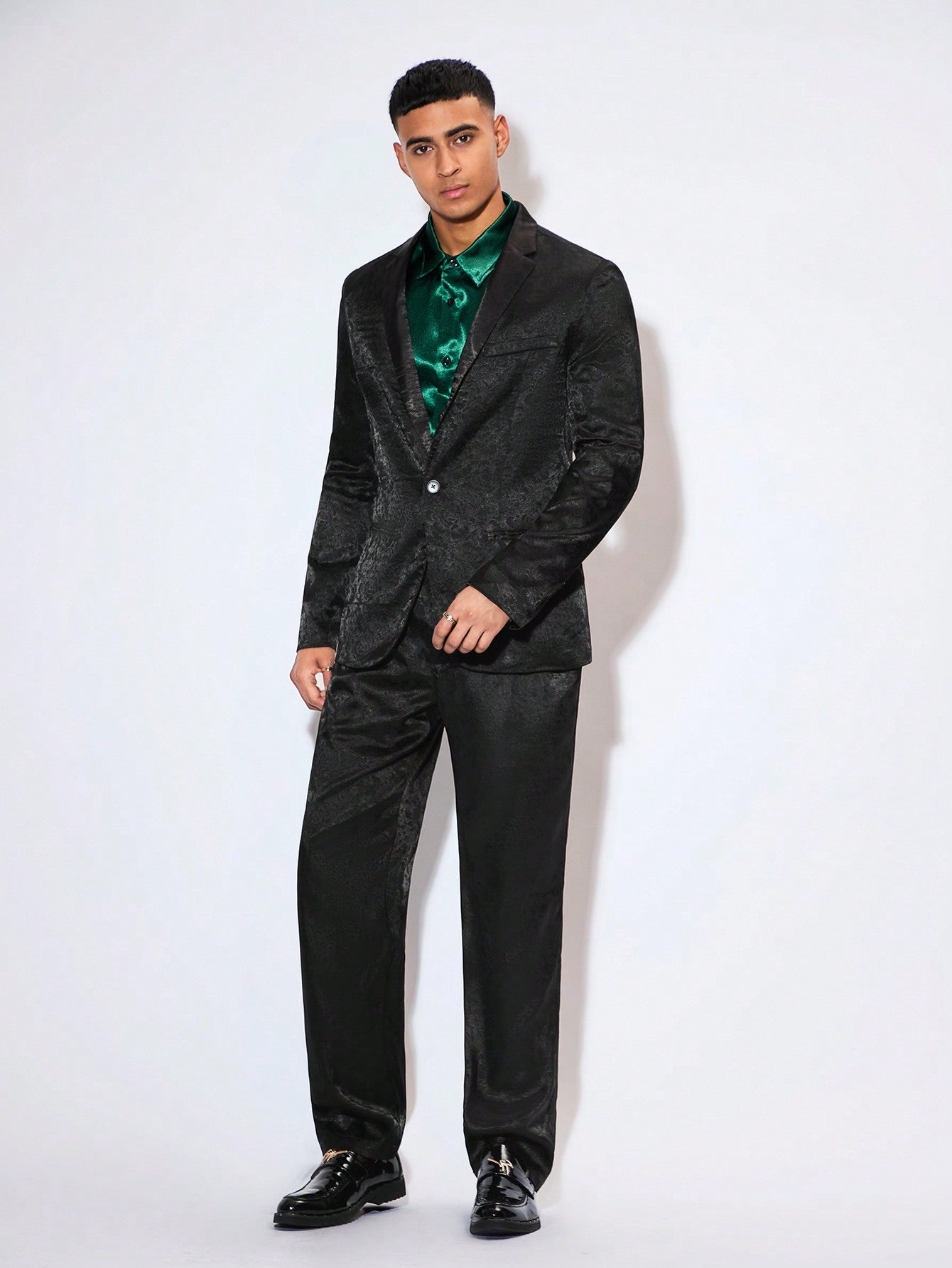 Men's Floral Jacquard Suit, Jacket And Pants Set For Festive Occasions Like Weddings And Parties