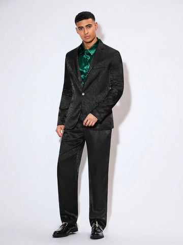 Men's Floral Jacquard Suit, Jacket And Pants Set For Festive Occasions Like Weddings And Parties