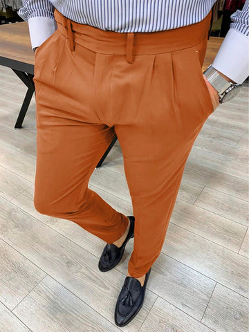 Men's Pleated Slanted Pocket Tapered Dress Pants