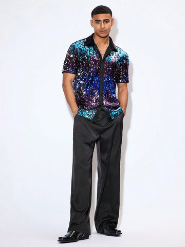 Men's Casual Sequin Short Sleeve Shirt