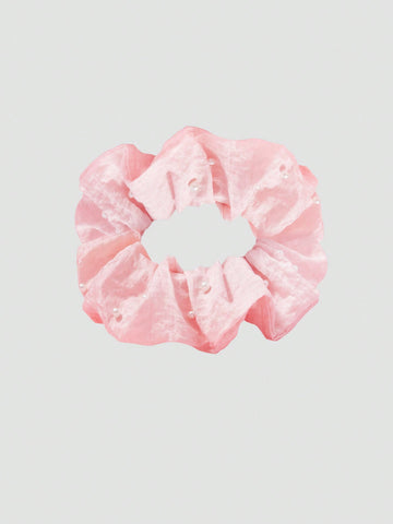 Fashionable Pink Pearl Hair Scrunchie Casual