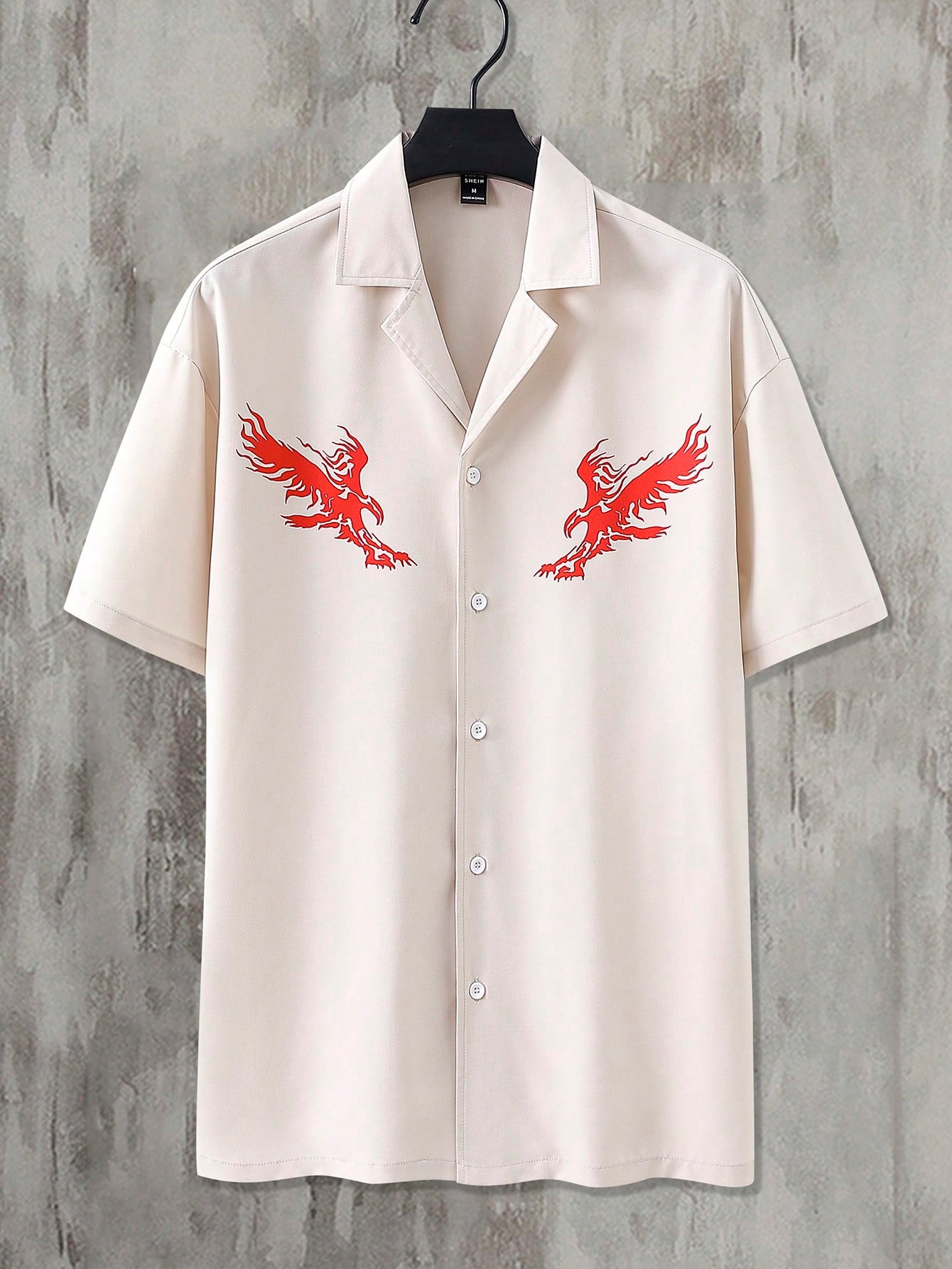Men's Short Sleeve Button-Down Shirt With Bird Print