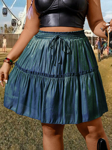 Plus Size Women's Waist Tie Skirt With Frill Hem