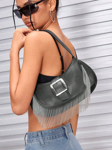 Tassel Punk Shoulder Bag, Y2k Bag, Cool Bag, Street Bag