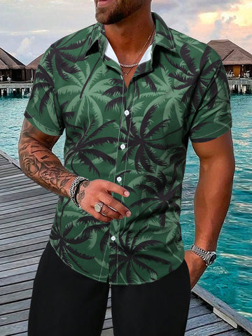 Men's Coconut Tree Printed Short Sleeve Shirt (Random Placement)
