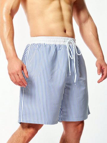 Men's Striped Drawstring Waist Beach Shorts
