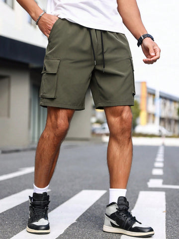 Men's Flip Pocket Elastic Waist Drawstring Shorts