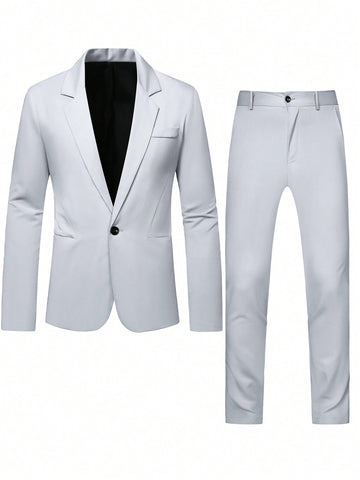 Men'S Plain Notch Lapel Single Breasted Casual Suit Set