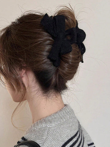 1pc Women's Knitted Bow Hair Claw Clip Cute