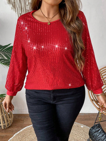 Plus Size Women's Sparkly Long Sleeve Shirt