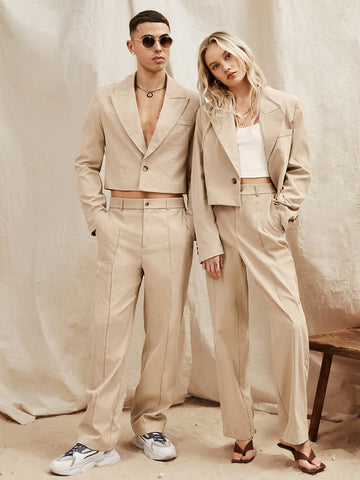 Woven Casual Suit Jacket And Pants Set