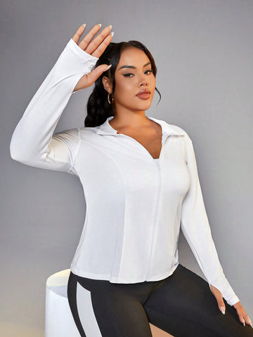 Plus Size Solid Color Front Zipper Running Exercise Fitness Jacket