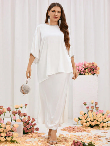 Plus Size Batwing Sleeve Top & Skirt Wedding Guest & Elegant Set