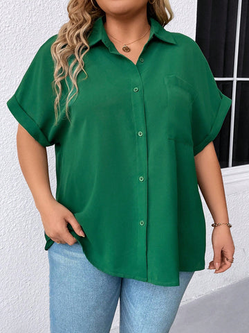 Plus Size Solid Color Batwing Sleeve Loose Shirt