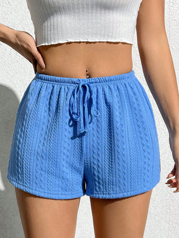 Women's Solid Color Drawstring Elastic Waist Shorts With Texture